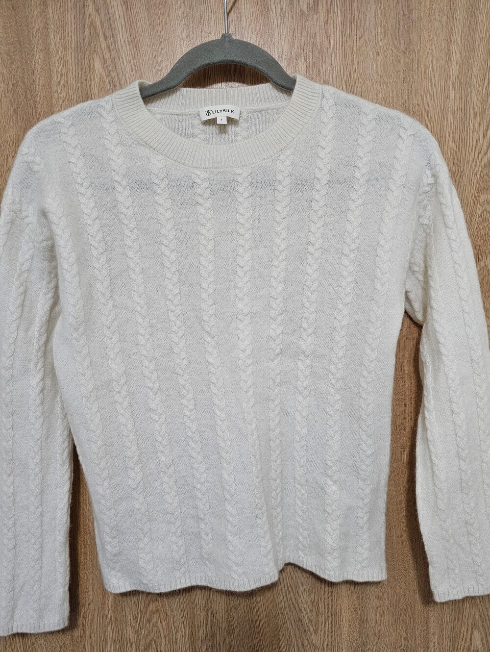 Lilysilk 100% Cashmere Cream Ivory Cableknit Sweater Size XS Small